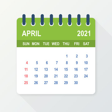 April 2021 Calendar Leaf. Calendar 2021 in flat style. Vector illustration.