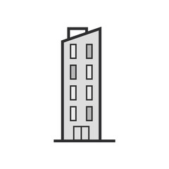 High-rise building of the city. Skyscraper. Modern exterior of an apartment or office building with windows for real estate and property concept. Vector illustration.
