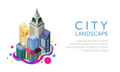 Vector illustration of the metropolitan urban landscape. Suitable for the background of a tourist promotion of modern cities, apartments and city center residences. Flat isometric of a skyscraper.