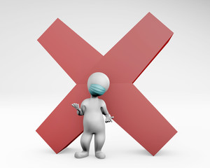 3d man with mask conforming with the situation 3d rendering