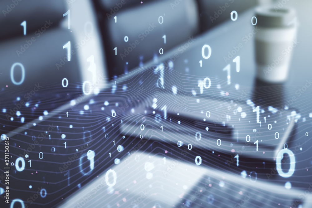 Aufkleber creative concept of binary code illustration on modern laptop background. big data and coding concep