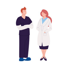 woman and man doctors with uniforms vector design