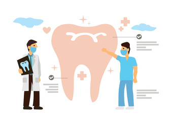 Doctor Dentists work together in dental clinic with patient's teeth projection data.