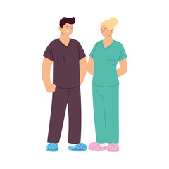 woman and man doctors with uniforms vector design