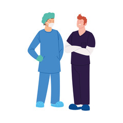 men doctors with mask and uniforms vector design