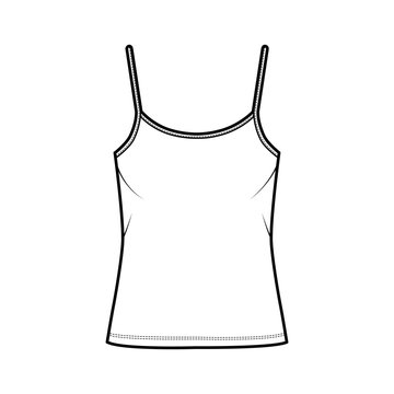Cotton-jersey camisole technical fashion illustration with scoop neck, oversized body, tunic length. Flat outwear basic tank apparel template front white color. Women men unisex shirt top CAD mockup