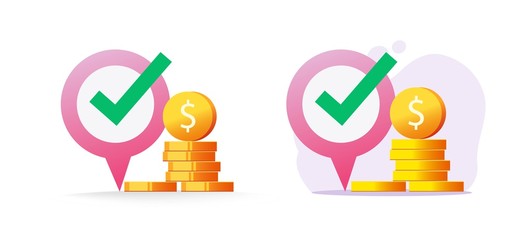 Money atm pin pointer marker as cash exchange and map bank position location destination place vector illustration isolated