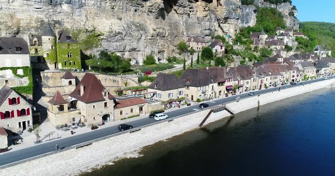 Aerial view of la Roque Gageac labelled the Most beautiful villages of France.