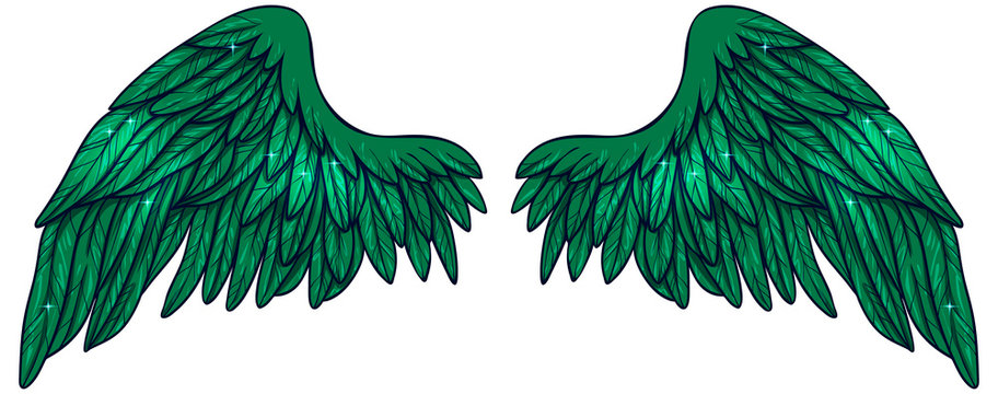 Beautiful bright magic angel green wings, vector Stock Vector | Adobe Stock
