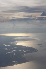 View of earth during sunset from airplane