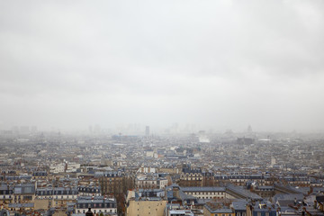 Paris city panorama in the foggy day 
