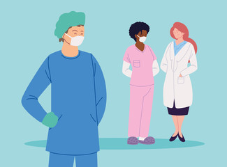 women and man doctors with uniforms vector design