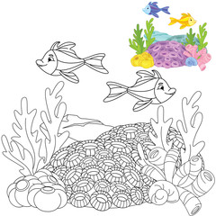 Underwater world with fish Coloring book