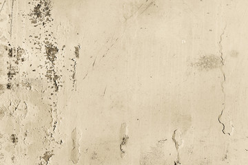 Background concrete wall, traces of weathering, worn wall damaged paint old paint. Remains of old paint on the painted concrete surface. Grungy destruction surface.