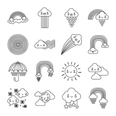 bundle of sixteen rainbows and kawaii characters icons