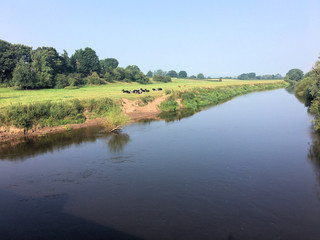 A view of the River Dee at Farndon in Cheshire