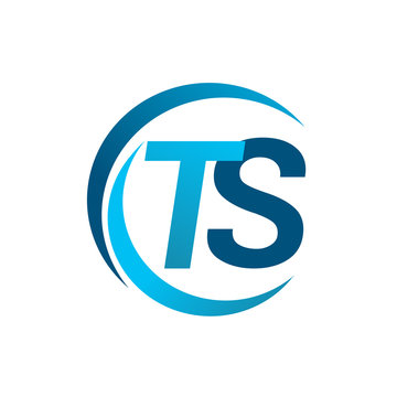initial letter TS logotype company name blue circle and swoosh design. vector logo for business and company identity.