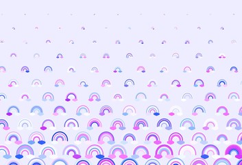 Light Purple vector background with rainbow symbols.