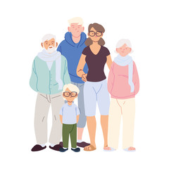 Mother father and son with grandparents cartoons vector design