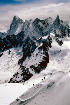 Chamonix Aiguille du Midi view of the Mont Blanc Massif Haute Savoie French Alps France Europe