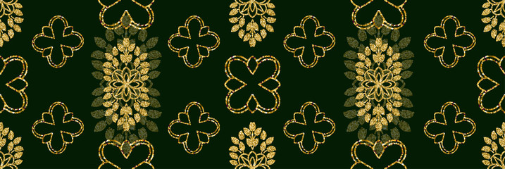  Vintage velvet wallpaper in the damask baroque style. Vector gold glitter surface design