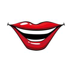 female and red pop art mouth vector design