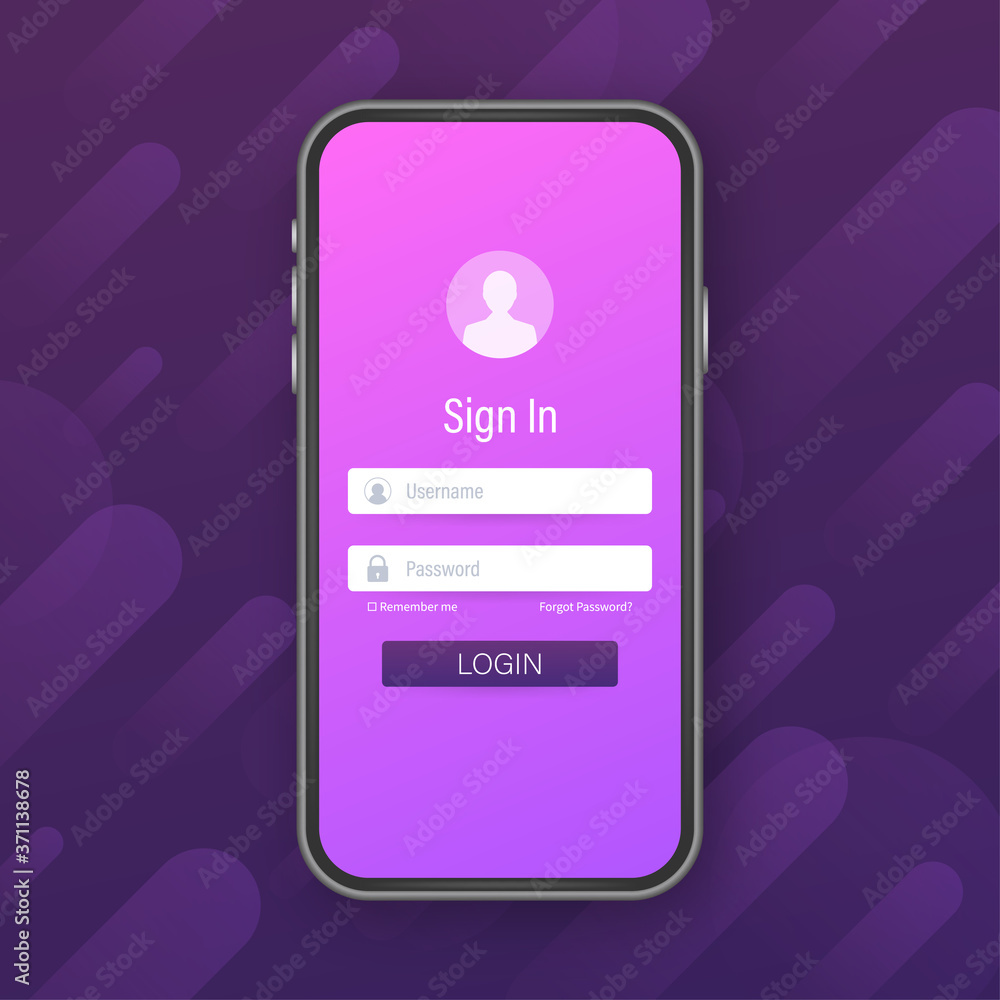 Poster clean mobile ui design concept. login application with password form window. vector stock illustrati
