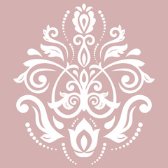 Oriental vector white pattern with arabesques and floral elements. Traditional classic ornament. Vintage pattern with arabesques