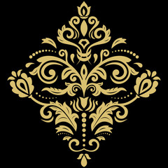 Elegant vintage vector black and yellow ornament in classic style. Abstract traditional pattern with oriental elements. Classic vintage pattern
