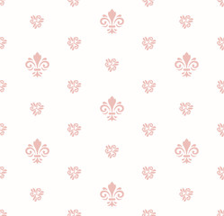 Seamless vector pattern. Modern geometric ornament with pink royal lilies. Classic vintage pink background