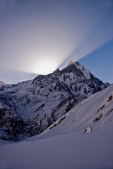 Sunrise above Annapurna mountain range, Nepal