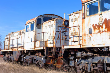 Old rusty steam locomotive. The crisis in Ukraine, the fall of the economy, stop production capacity. Global catastrophe.