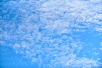 Fluffy white clouds in the blue sky.