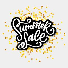 Trendy floral vector template. Summer flowers and Summer sale lettering illustration.