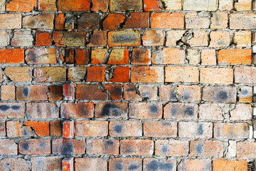 Abstract background old white brick wall with cracks and scratches. Landscape style. Great background or texture.