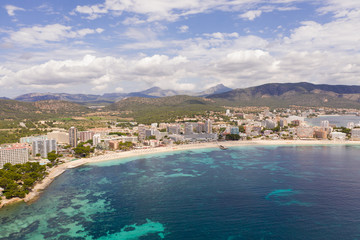 Drone photography of mallorca coastline. magaluf
