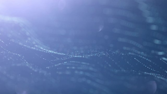 Loop features animated technology based shapes, connected white lines and blurry dots on a blue shiny background.