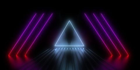 Fototapeta premium 3D abstract background with neon lights.neon tunnel 3d illustration