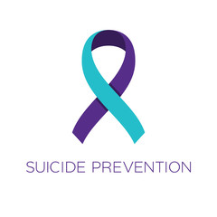 Suicide prevention ribbon. Purple and turquoise color. Disease prevention, diagnosis, treatment, cure and support campaign. Depression consequences awareness. Vector illustration, flat, clip art. 