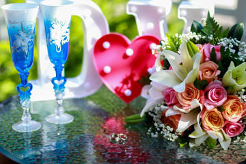 wedding rings and flowers