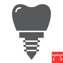 Denatal implant glyph icon, dental and stomatolgy, implant tooth sign vector graphics, editable stroke solid icon, eps 10.