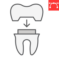 Dental crown color line icon, dental and stomatolgy, tooth crown sign vector graphics, editable stroke filled outline icon, eps 10.