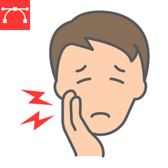 Toothache color line icon, dental and stomatolgy, tooth pain sign vector graphics, editable stroke filled outline icon, eps 10.