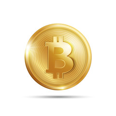 Golden coin with bitcoin sign. Money and finance symbol. Vector design.