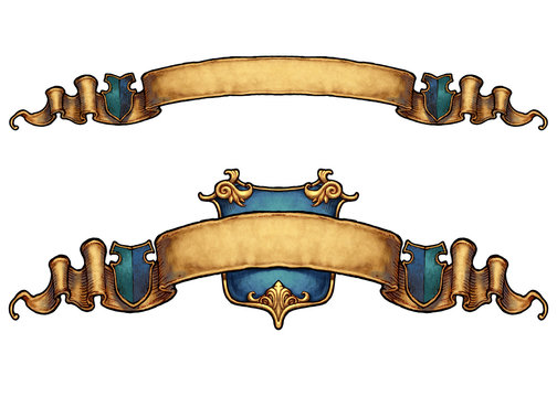 Set of two ancient scroll banners - digital illustration
