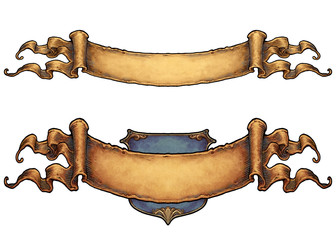 Set of two ancient scroll banners - digital illustration