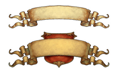 Obraz premium Set of two ancient scroll banners - digital illustration