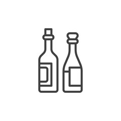 Two wine bottles line icon. linear style sign for mobile concept and web design. Two bottles of wine with cork outline vector icon. Symbol, logo illustration. Vector graphics