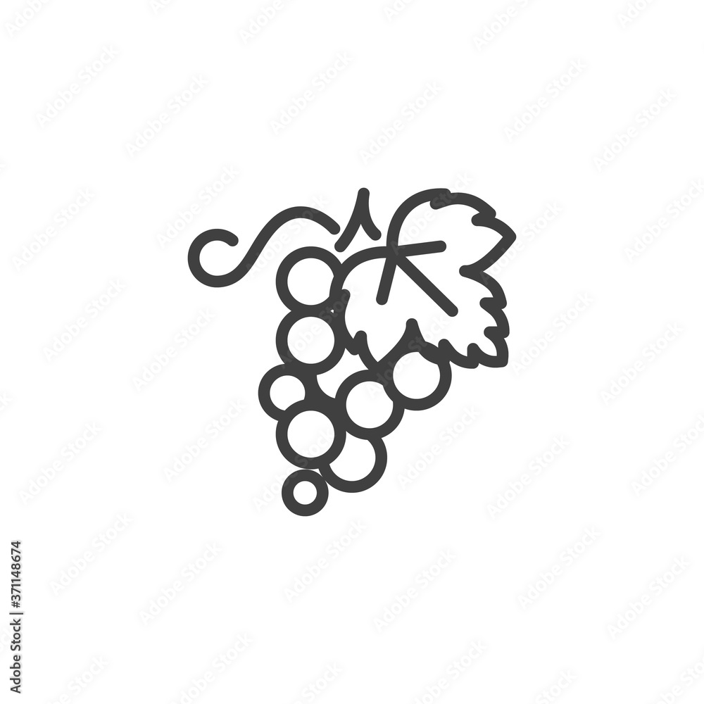 Poster grapes bunch line icon. linear style sign for mobile concept and web design. grapes with leaf outlin