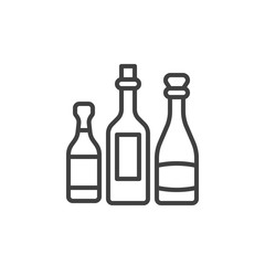 Three bottle of wine line icon. linear style sign for mobile concept and web design. Alcohol beverage bottles outline vector icon. Symbol, logo illustration. Vector graphics